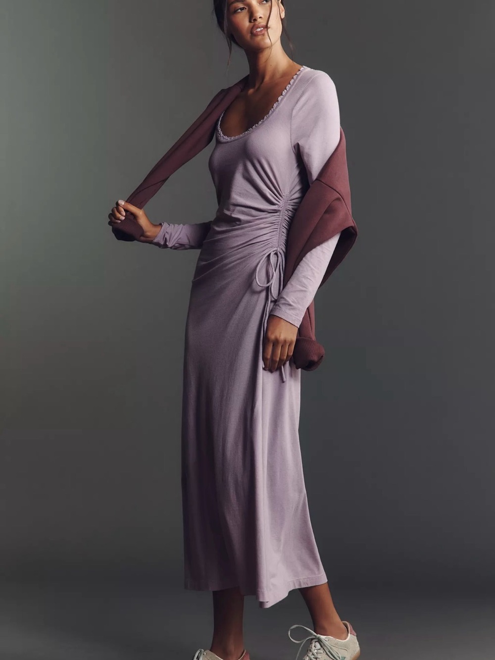 NWT Anthropologie Daily Practice Lavender Ruched Long Sleeve Maxi Dress XXS $108